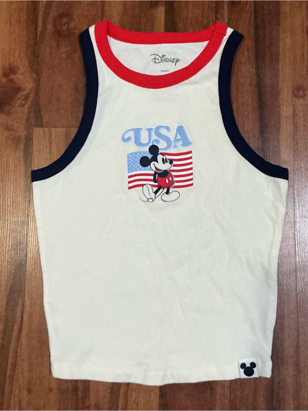 Disney Cream Tank Top with Red Neckline & Navy Trim new women Mickey Mouse
